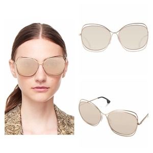 Alice + Olivia Womens Sunglasses Collins Shiny‎ Soft Gold Metal Aviator NEW